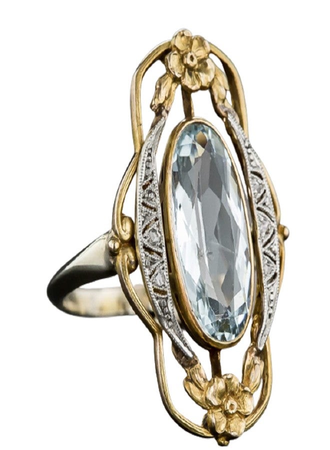 Vsoruln Hollow Out Vintage 925 Sterling Silver Emerald Ring Golden Flower Antique Rings Oval CZ Gold Plated Engagement Rings, Suitable Cocktail Anniversary Cubic Zirconia Ring for Women (8) - Image 1